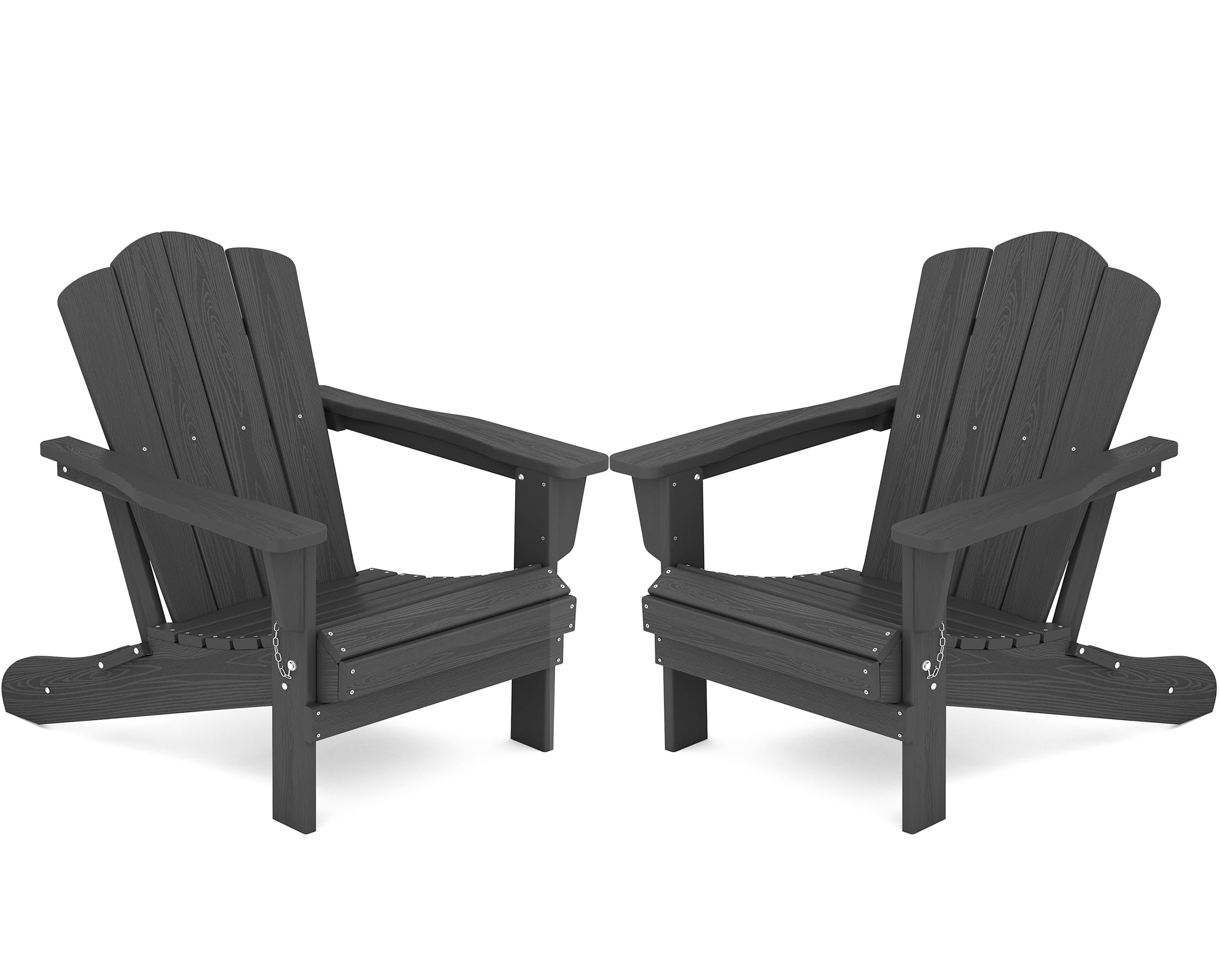Kingyes Folding Adirondack Chair Set Of 2, Hdpe All-Weather Folding Adirondack Chair, Grey